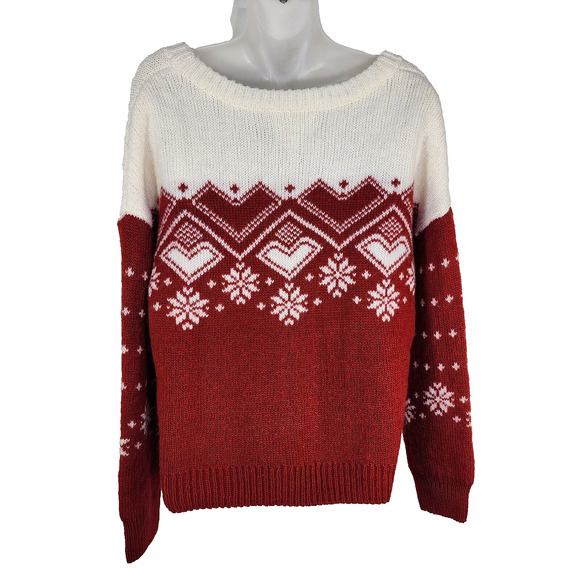 Ruby Moon Sweater Womens Size Large Wool Blend Pullover Red Snowflake Heart Knit - Picture 2 of 8